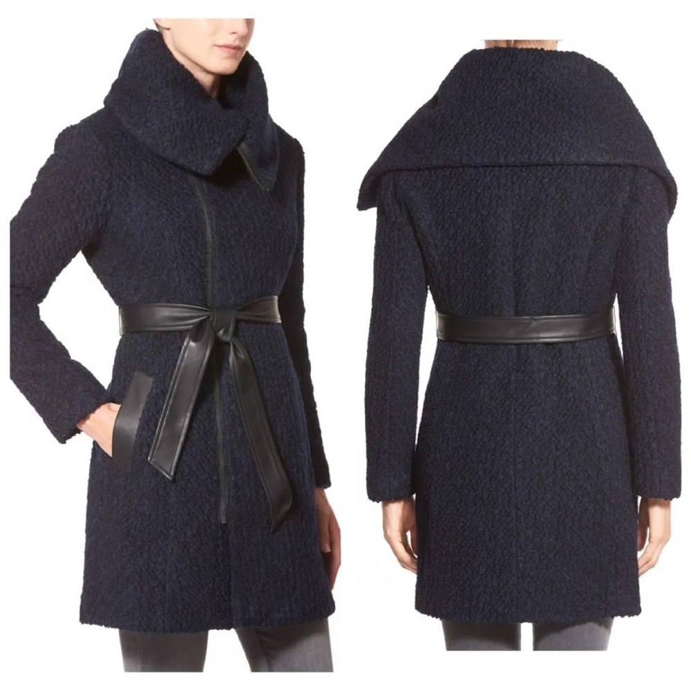 Cole Haan Signature Asymmetrical Bouclé Wool Blend Coat